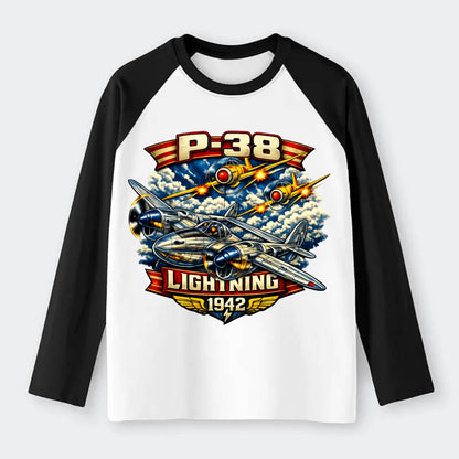 P 38 Lightning - Raglan Long Sleeve T-Shirt