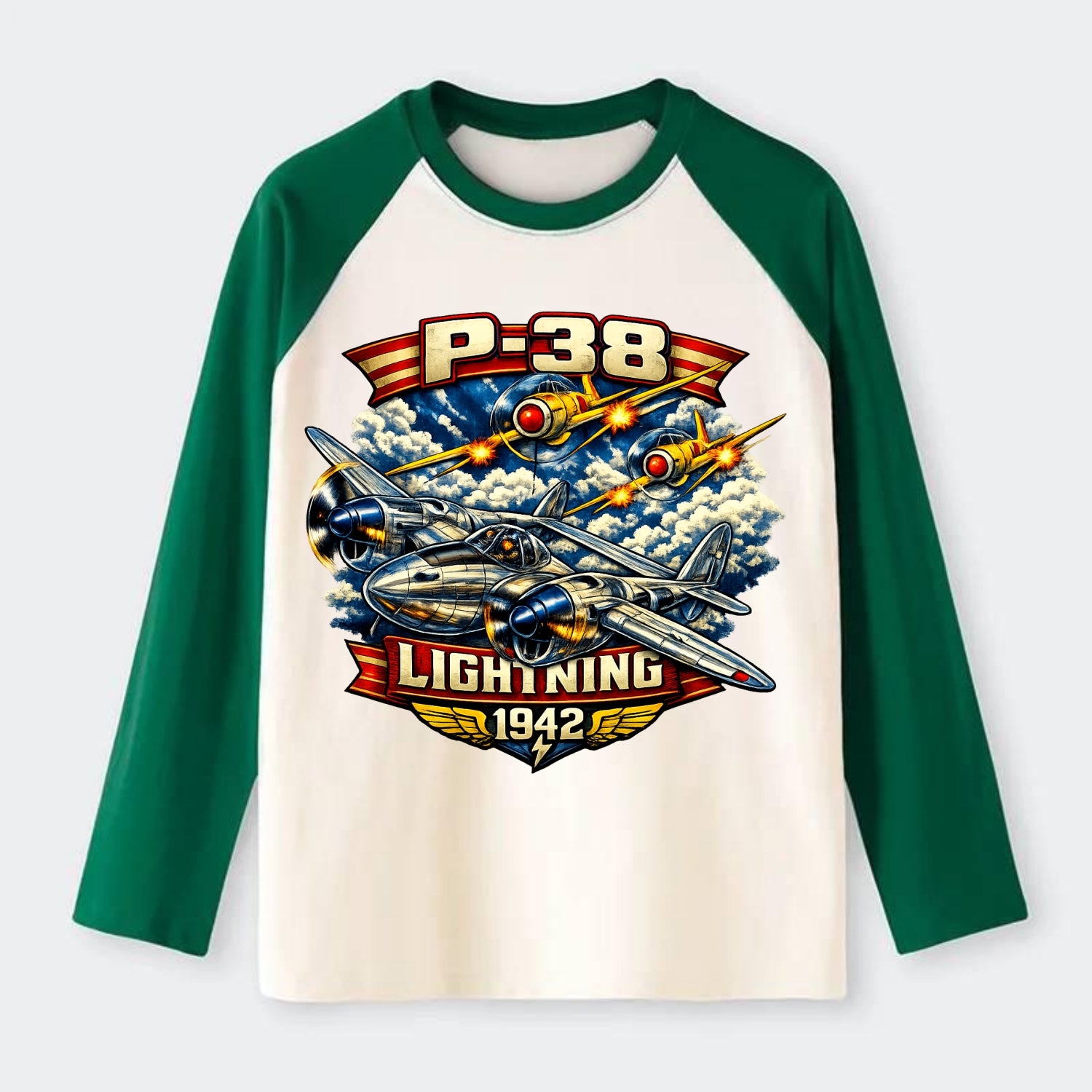 P 38 Lightning - Raglan Long Sleeve T-Shirt