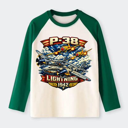 P 38 Lightning - Raglan Long Sleeve T-Shirt