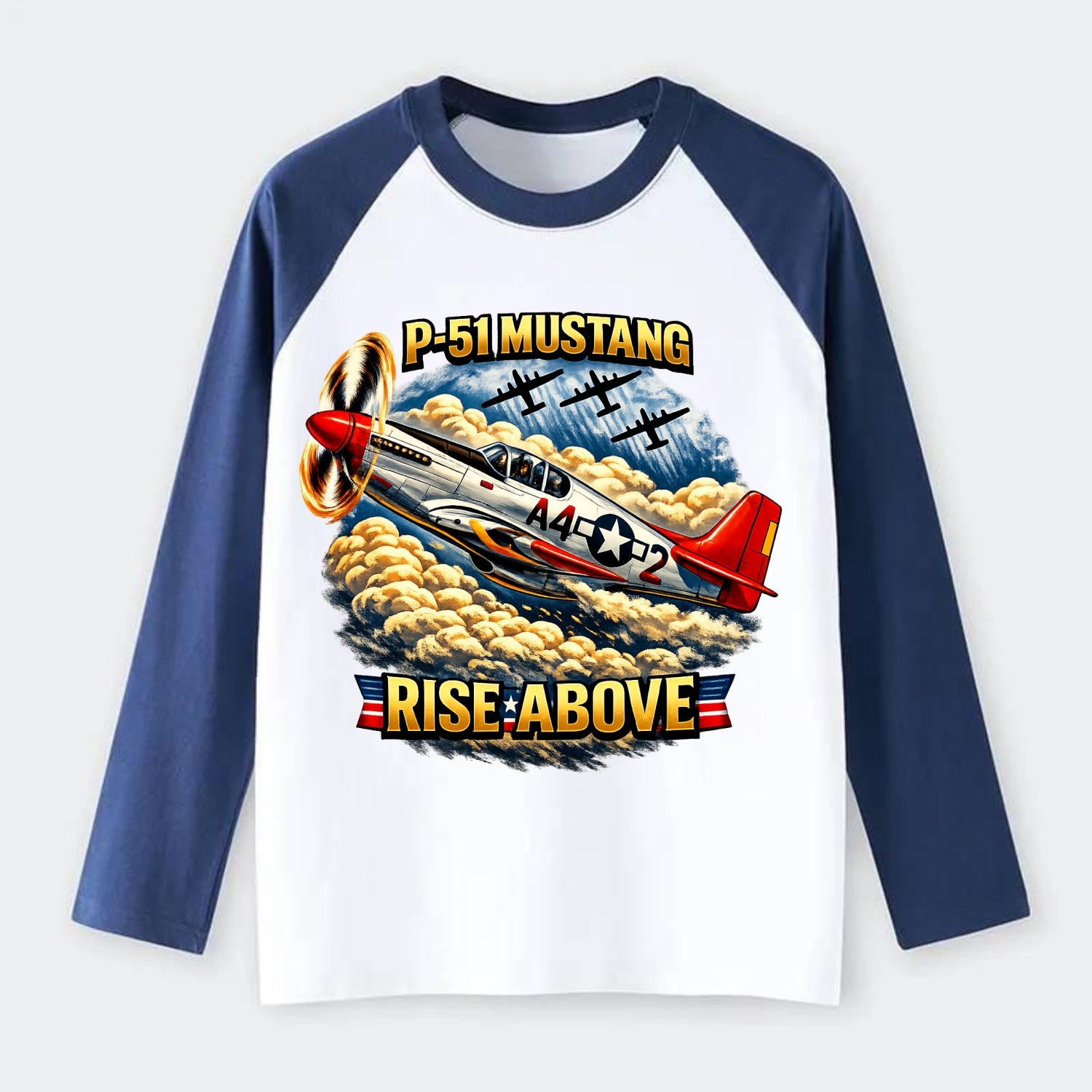 P 51 Mustang Rise Above - Raglan Long Sleeve T-Shirt
