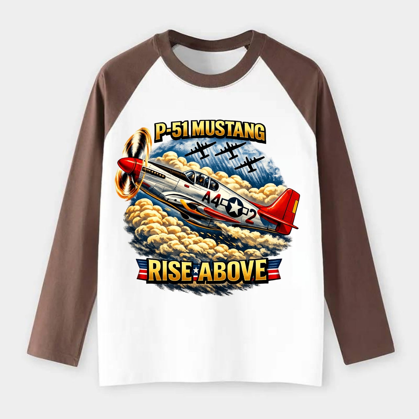 P 51 Mustang Rise Above - Raglan Long Sleeve T-Shirt