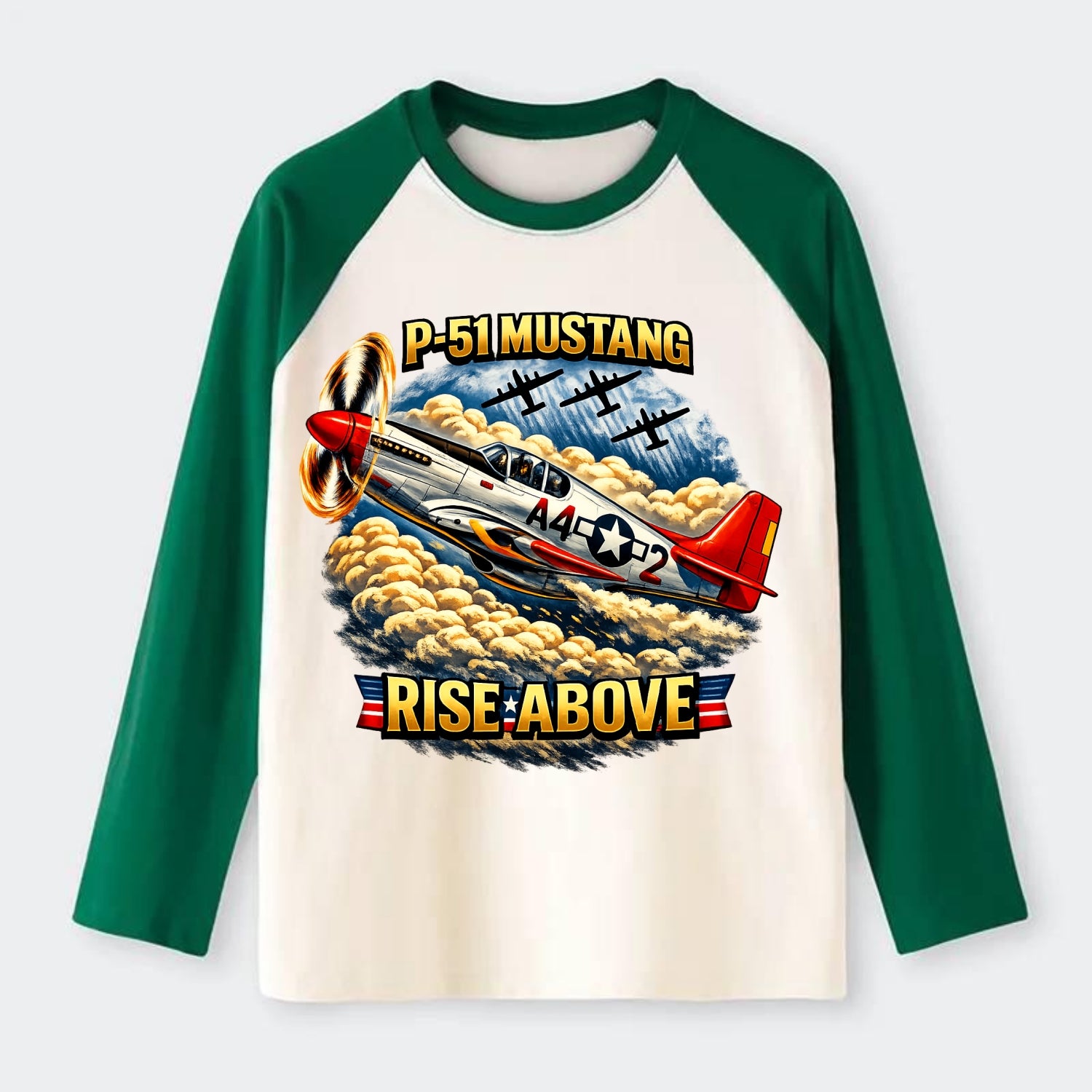 P 51 Mustang Rise Above - Raglan Long Sleeve T-Shirt