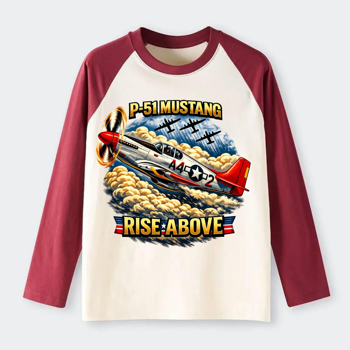 P 51 Mustang Rise Above - Raglan Long Sleeve T-Shirt