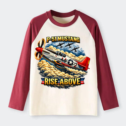 P 51 Mustang Rise Above - Raglan Long Sleeve T-Shirt