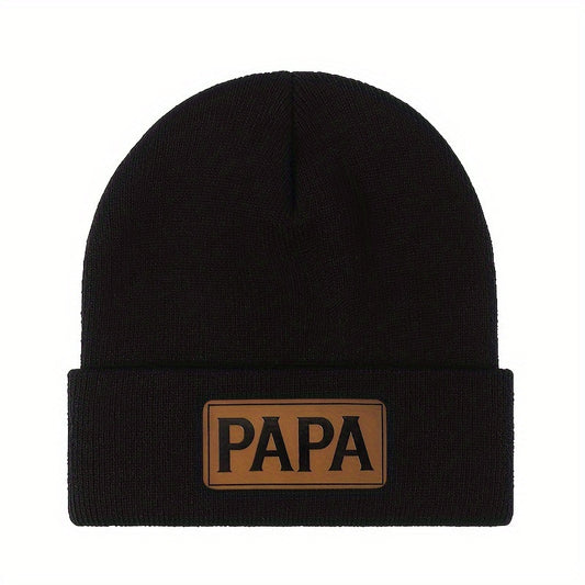 PAPA Logo Knit Beanie: Warm Wool-Look Winter Hat
