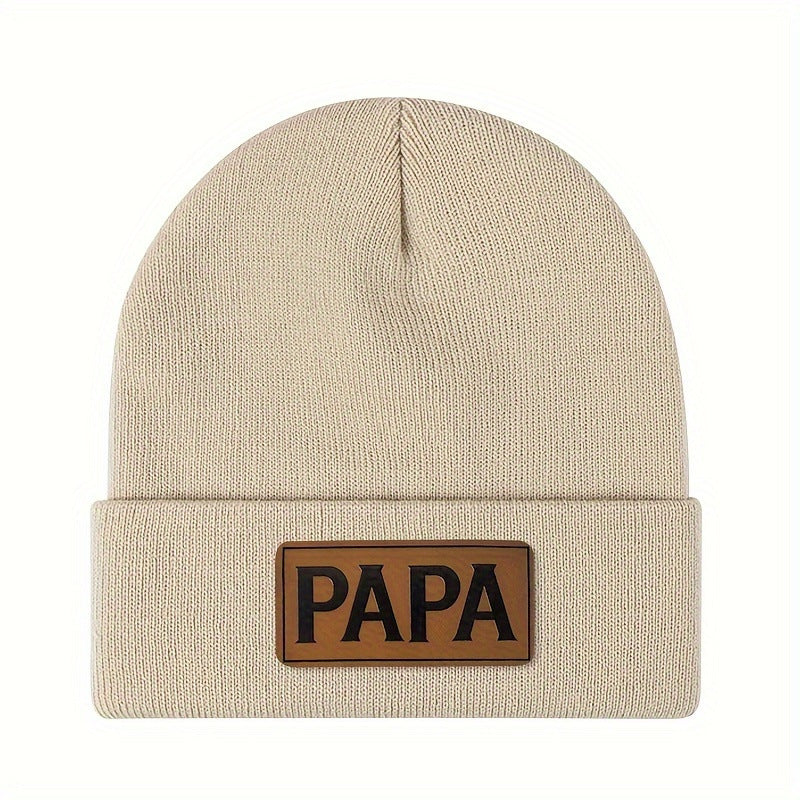 PAPA Logo Knit Beanie: Warm Wool-Look Winter Hat