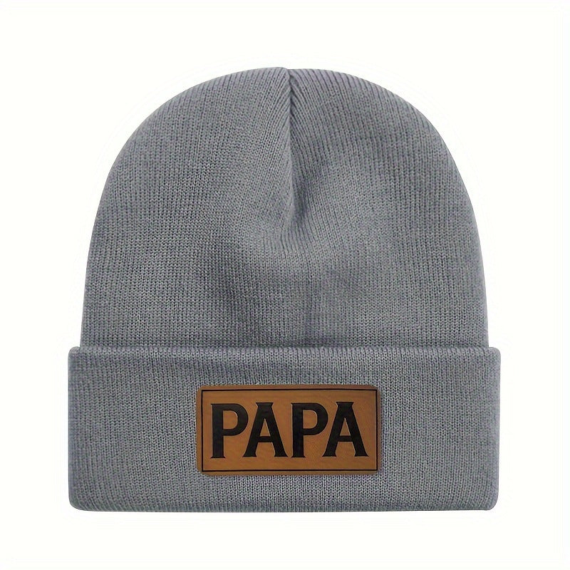 PAPA Logo Knit Beanie: Warm Wool-Look Winter Hat