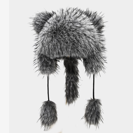 Plush Raccoon Lei Feng Hat - Cozy Winter Warmth