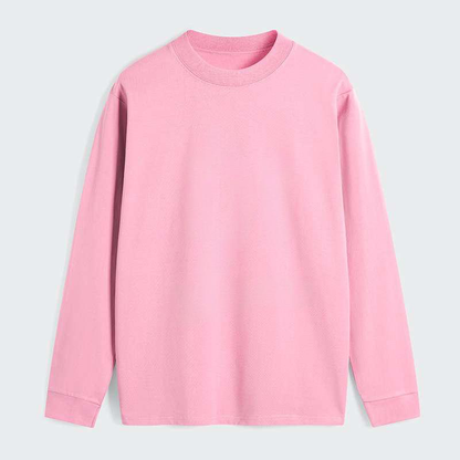 Pink long-sleeve shirt on a light gray background