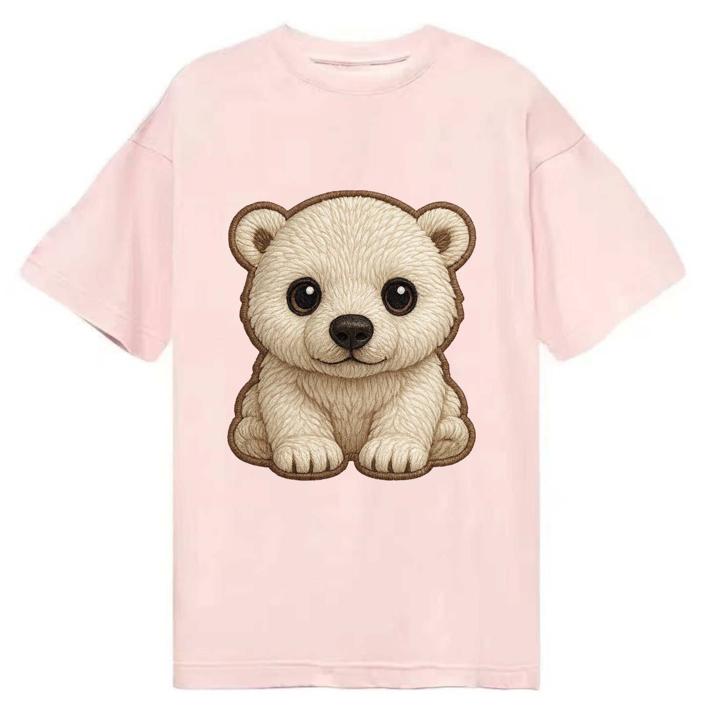 Baby Polar Bear Cub - white fluffy, black nose, dark curious eyes, front-facing, - Classic T-shirt - Pink