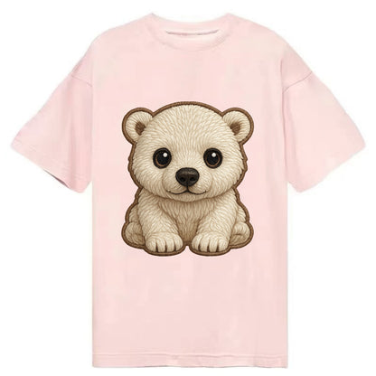 Baby Polar Bear Cub - white fluffy, black nose, dark curious eyes, front-facing, - Classic T-shirt - Pink