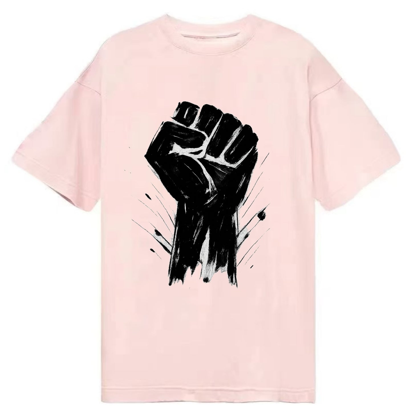 Raised fist in bold black ink brushstrokes - symbol of solidarity and resistance - Classic T-shirt - Pink