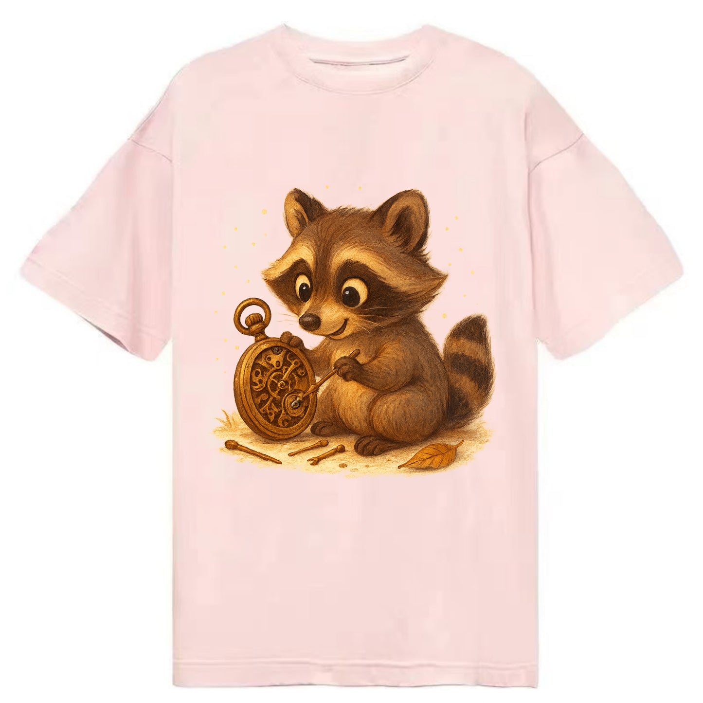 Raccoon tinkering with a steampunk pocket watch using tiny brass tools - Classic T-shirt - Pink