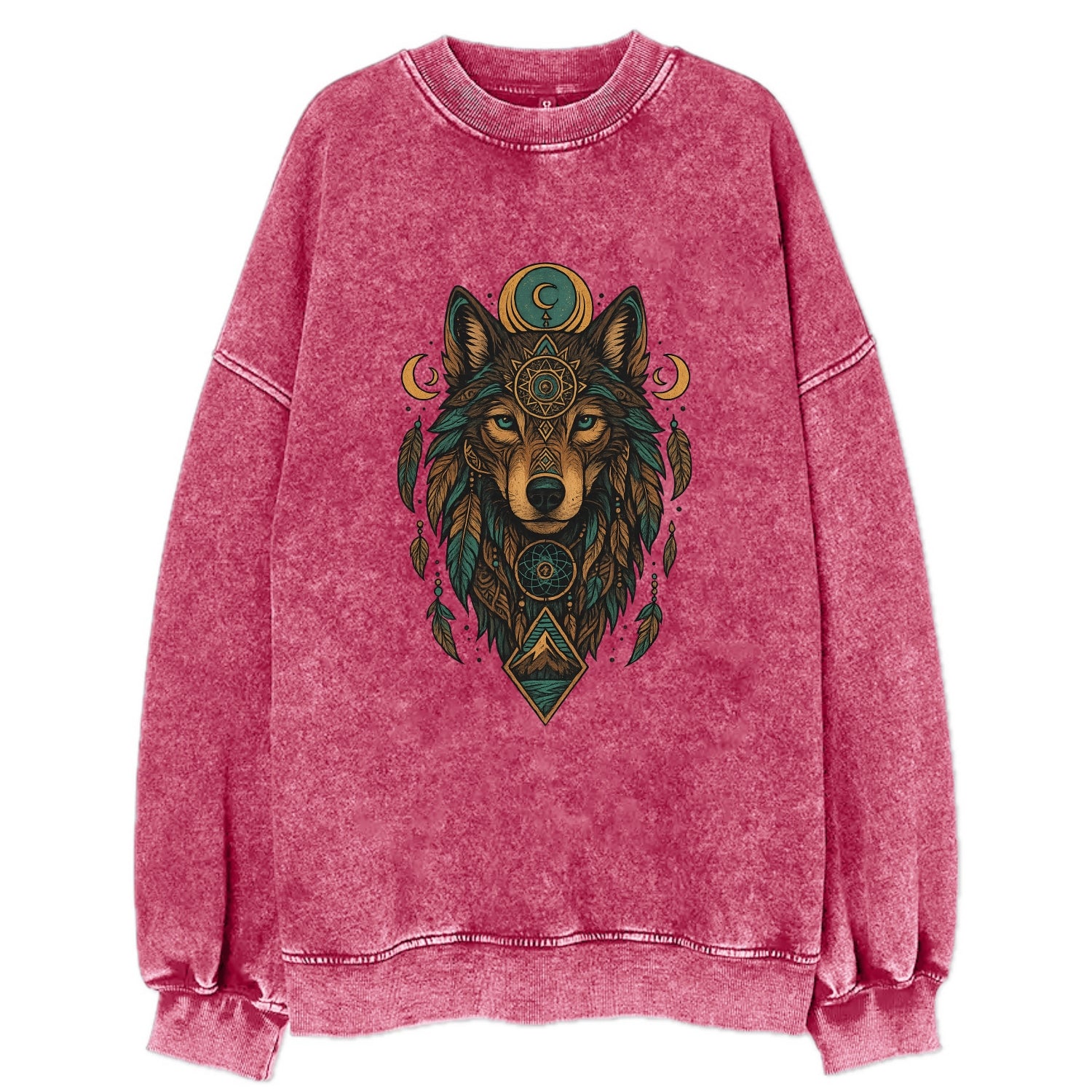 Retro 80s Wolf  - Vintage Sweatshirt - Pink