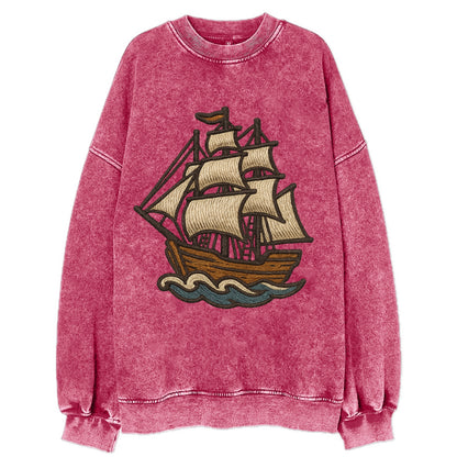 Sailing Ship  - Vintage Sweatshirt - Pink