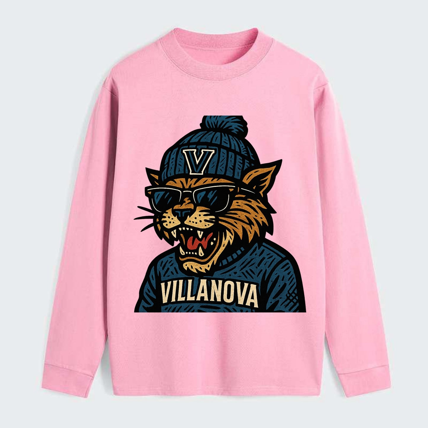 Villanova Wildcat wearing Villanova beanie with V patch - Classic Long Sleeve Shirt - Pink