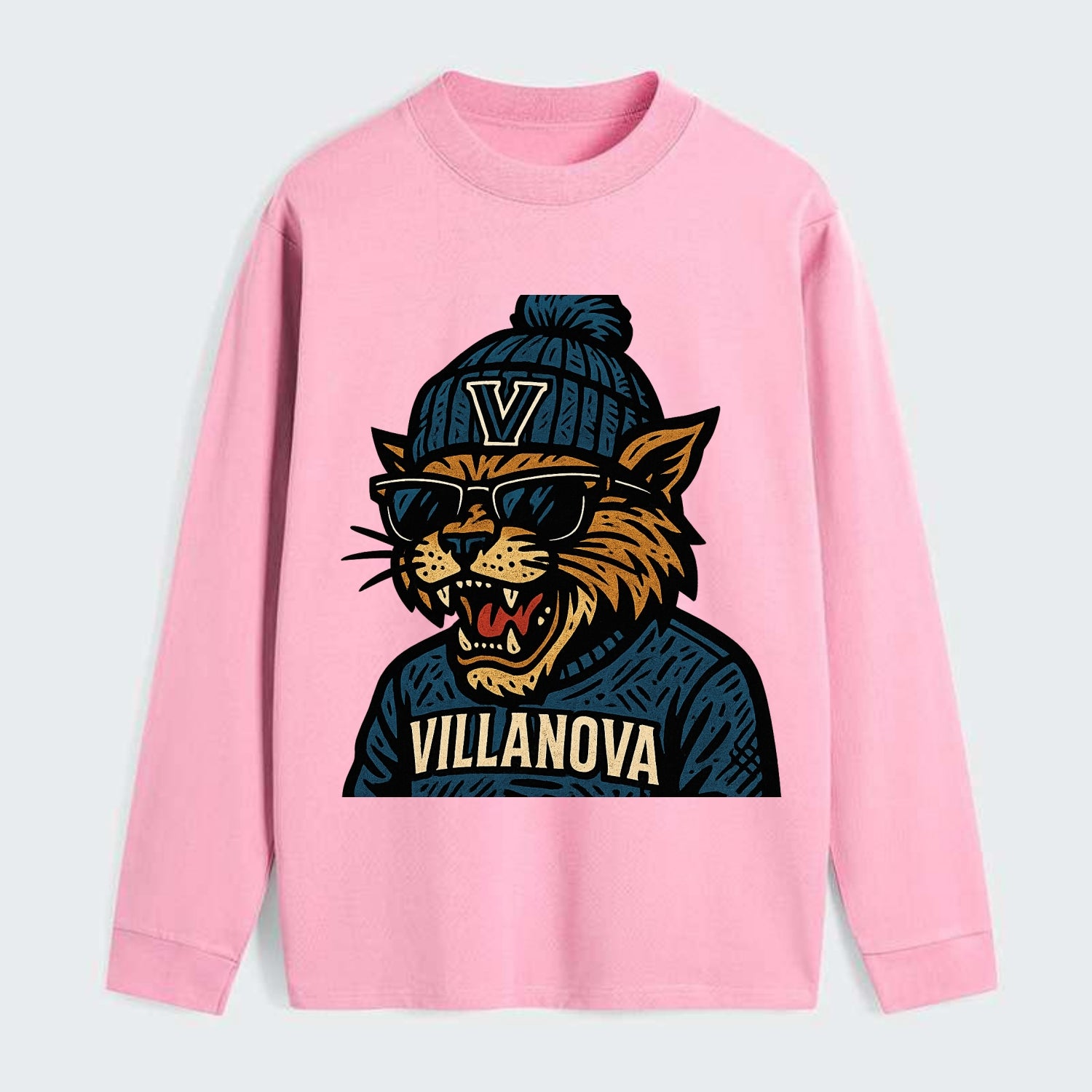 Villanova Wildcat wearing Villanova beanie with V patch - Classic Long Sleeve Shirt - Pink