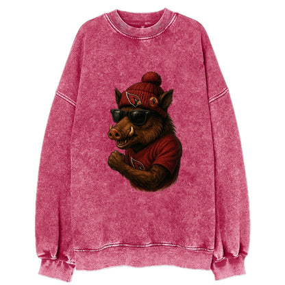 Arizona Javelina wearing Cardinals beanie with desert patch and wayfarer - Vintage Sweatshirt - Pink