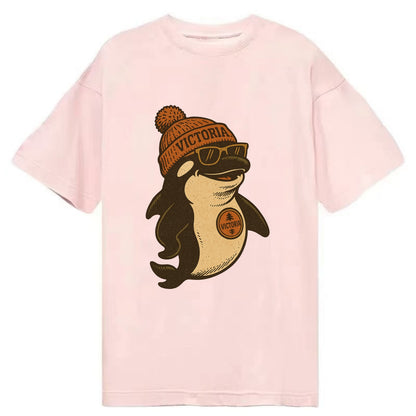 Victoria Orca wearing Victoria beanie with pom pom and wayfarer sunglasses - Classic T-shirt - Pink
