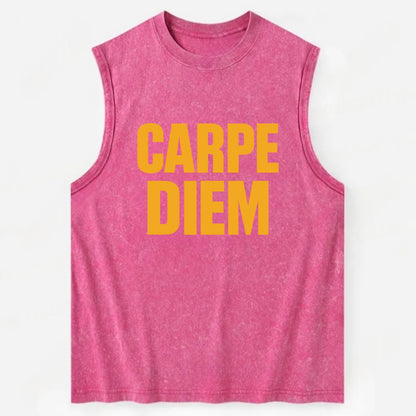 Bold typography design - "CARPE DIEM" - seize the day - Vintage Washed Tank - Pink