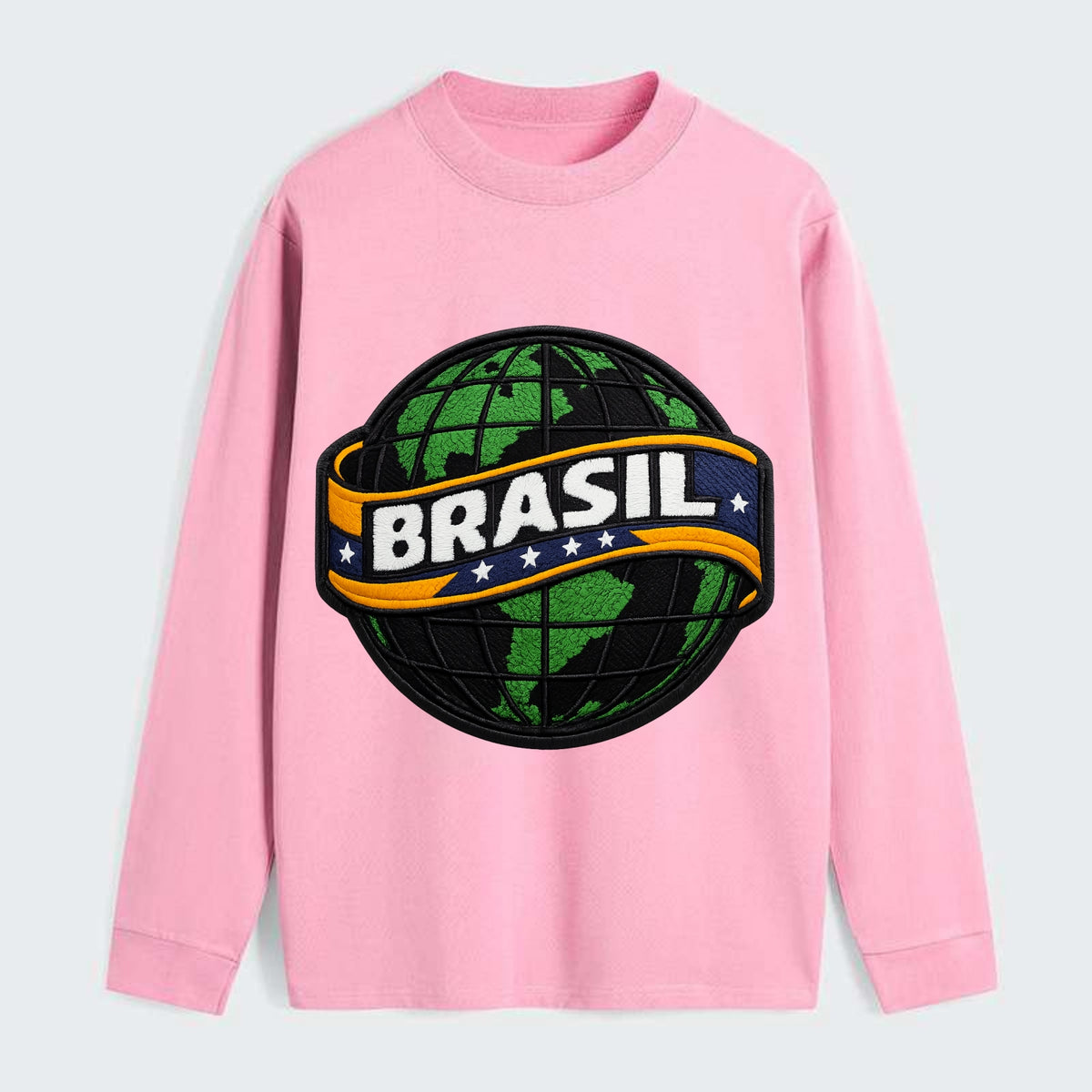 BRAZILIAN FLAG GLOBE - green globe with banner in green yellow blue , - Classic Long Sleeve Shirt - Pink