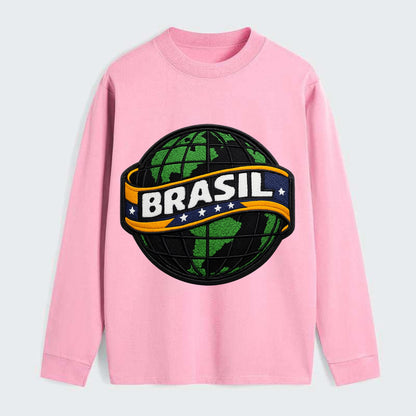 BRAZILIAN FLAG GLOBE - green globe with banner in green yellow blue , - Classic Long Sleeve Shirt - Pink