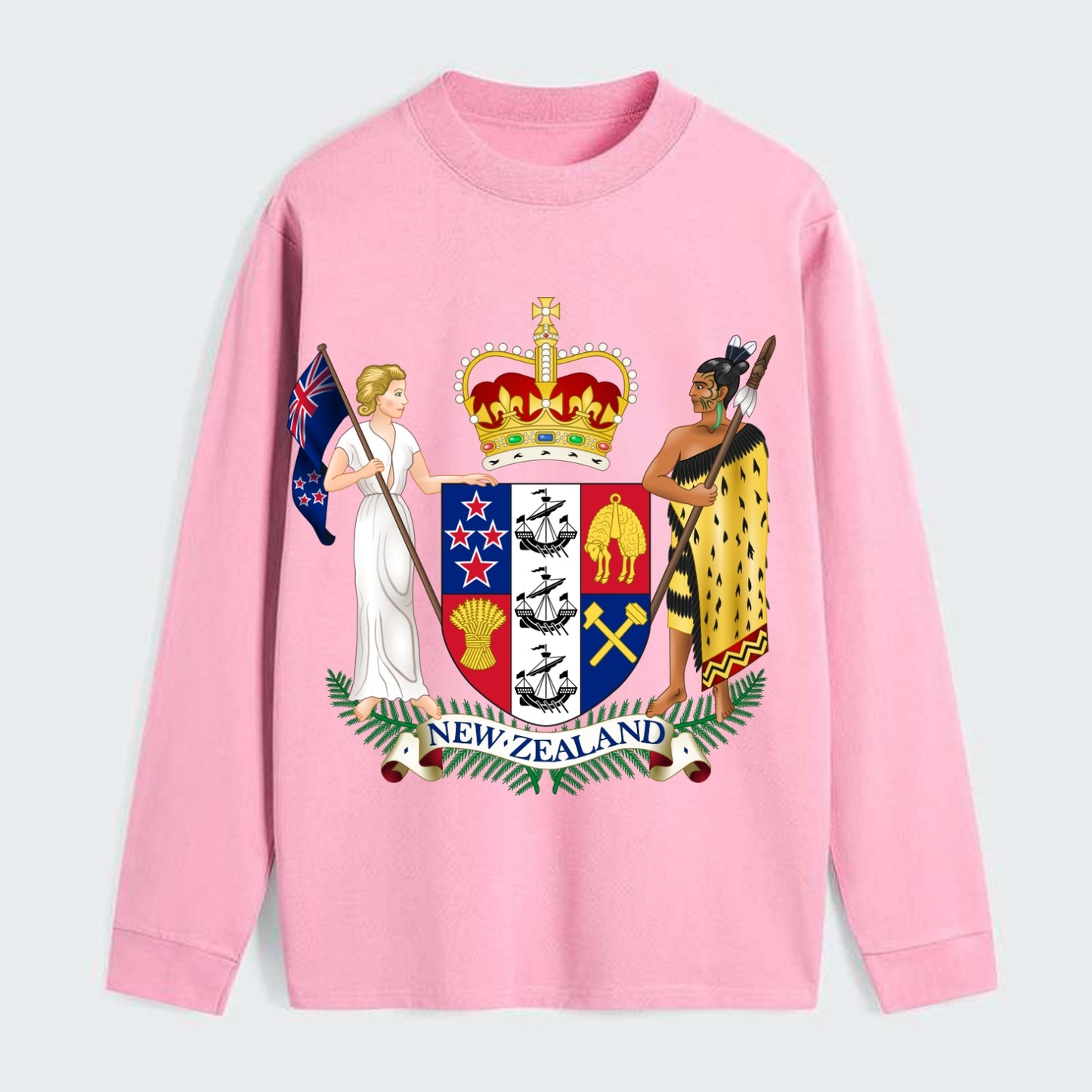 Coat Of Arms Of New Zealand - Classic Long Sleeve Shirt - Pink