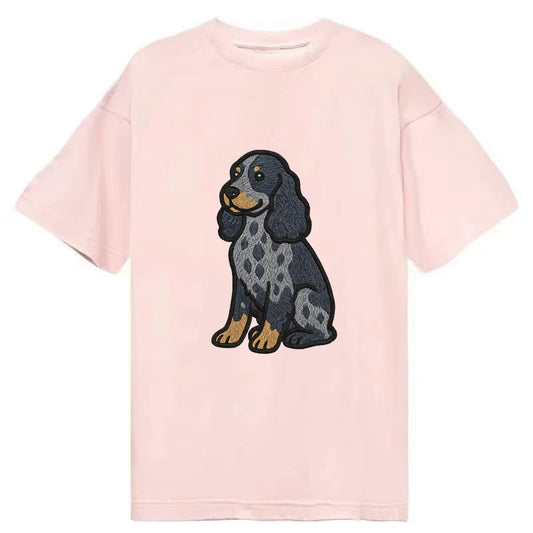 English Cocker Spaniel - Blue roan embroidered sitting pose - Classic T-shirt - Pink