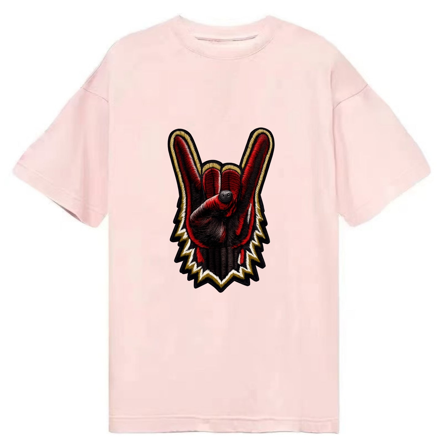 ROCK HAND HORNS - devil horns hand gesture in black and red , metal music - Classic T-shirt - Pink