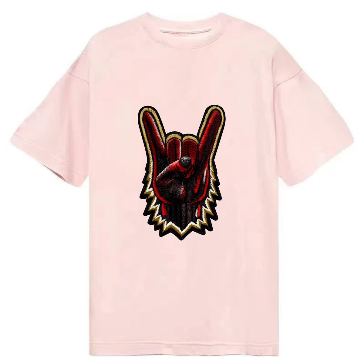 ROCK HAND HORNS - devil horns hand gesture in black and red , metal music - Classic T-shirt - Pink