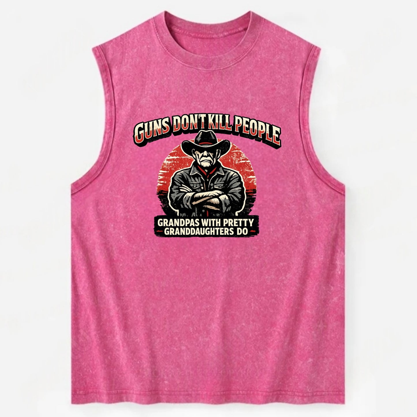 Grandpas Pretty Granddaughters - Cowboy - Vintage Washed Tank - Pink