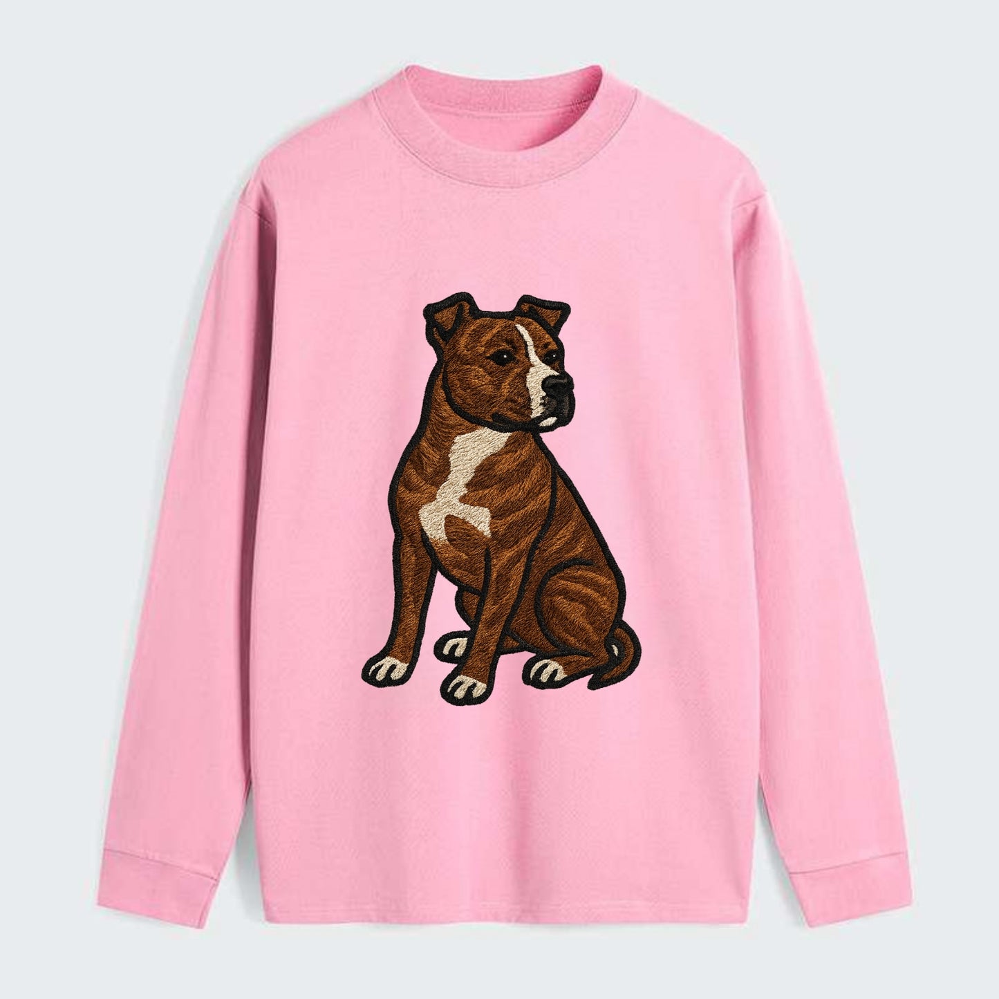 American Staffordshire Terrier - Brindle embroidered pose - Classic Long Sleeve Shirt - Pink