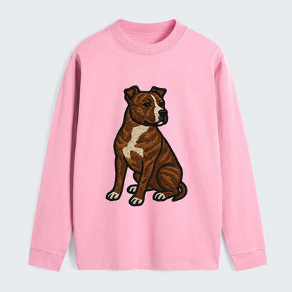 American Staffordshire Terrier - Brindle embroidered pose - Classic Long Sleeve Shirt - Pink