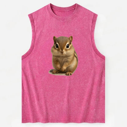 Baby Chipmunk - striped back, cheek pouches, tiny paws, bright eyes, - Vintage Washed Tank - Pink