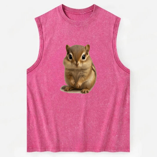 Baby Chipmunk - striped back, cheek pouches, tiny paws, bright eyes, - Vintage Washed Tank - Pink