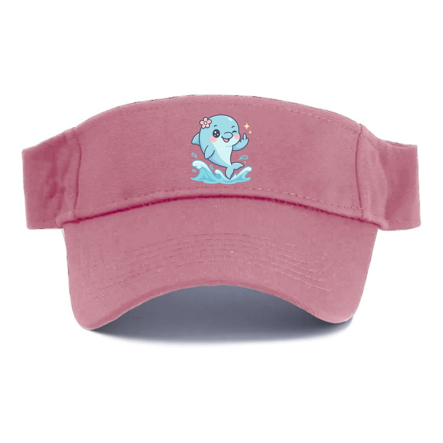 smiling dolphin jumping through ocean waves, one fin up with attitude - Visor - Pink