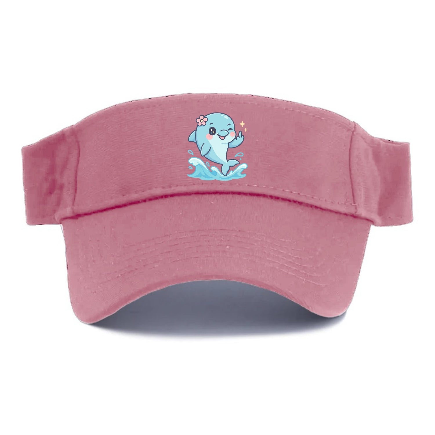 smiling dolphin jumping through ocean waves, one fin up with attitude - Visor - Pink