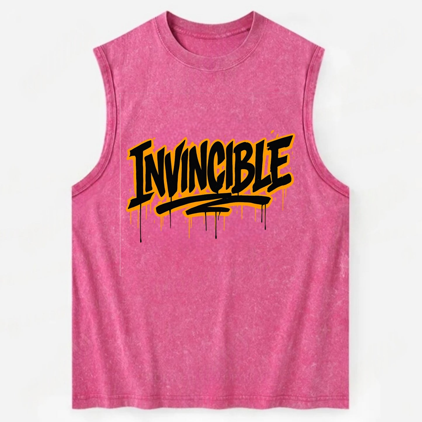 Bold typography design - "INVINCIBLE" - cannot be defeated, unconquerable - Vintage Washed Tank - Pink