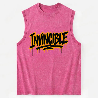 Bold typography design - "INVINCIBLE" - cannot be defeated, unconquerable - Vintage Washed Tank - Pink