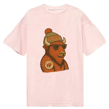Oklahoma Buffalo wearing Oklahoma City beanie with pom pom and wayfarer sunglasses - Classic T-shirt - Pink