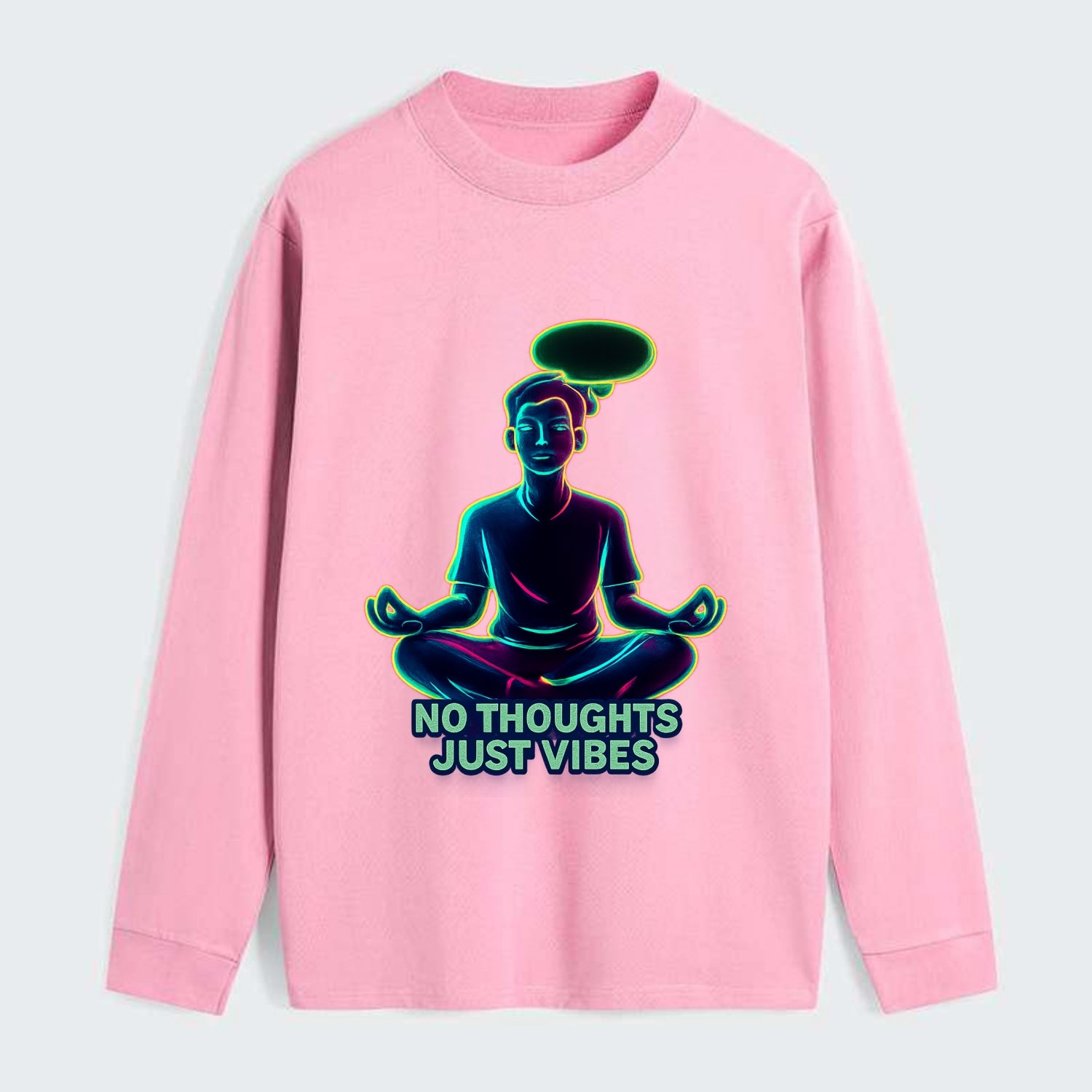 Peaceful floating figure with empty thought bubble - "no thoughts just - Classic Long Sleeve Shirt - Pink