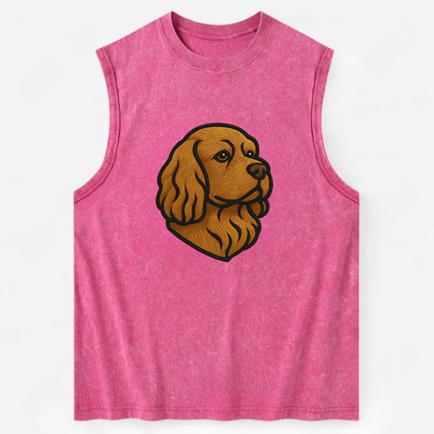 Sussex Spaniel - Golden liver embroidered low-set design - Vintage Washed Tank - Pink