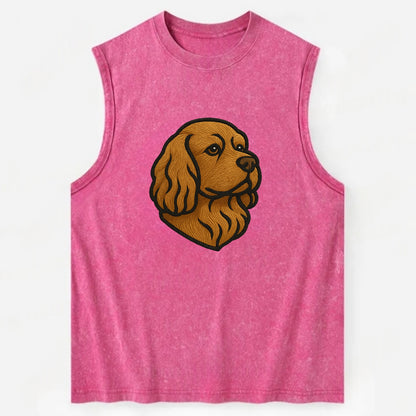 Sussex Spaniel - Golden liver embroidered low-set design - Vintage Washed Tank - Pink