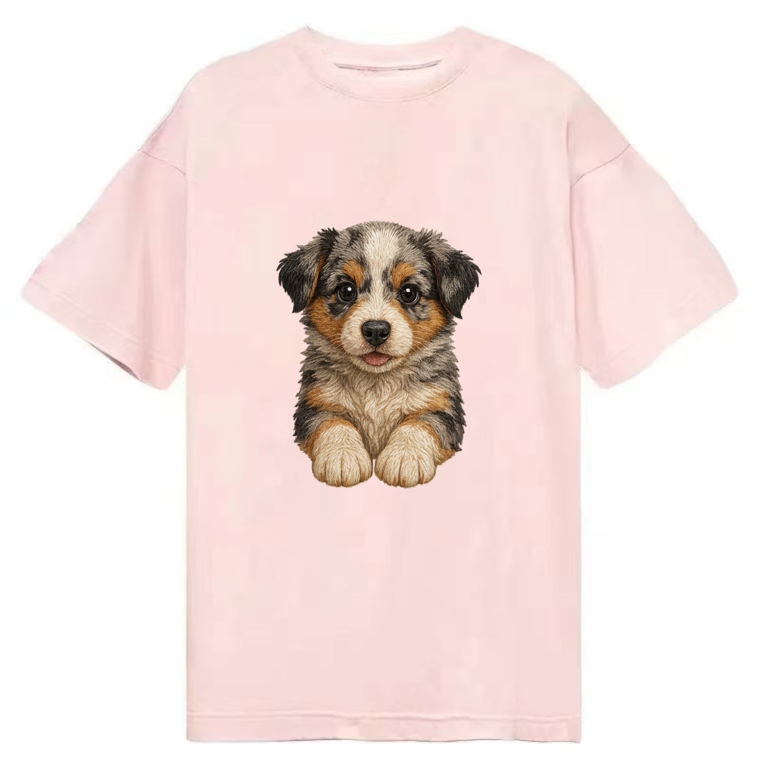 Baby Australian Shepherd Puppy - merle coat, bright eyes, fluffy, front-facing, - Classic T-shirt - Pink