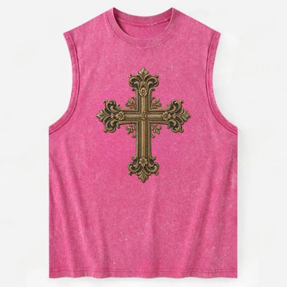 Victorian Cross  - Vintage Washed Tank - Pink