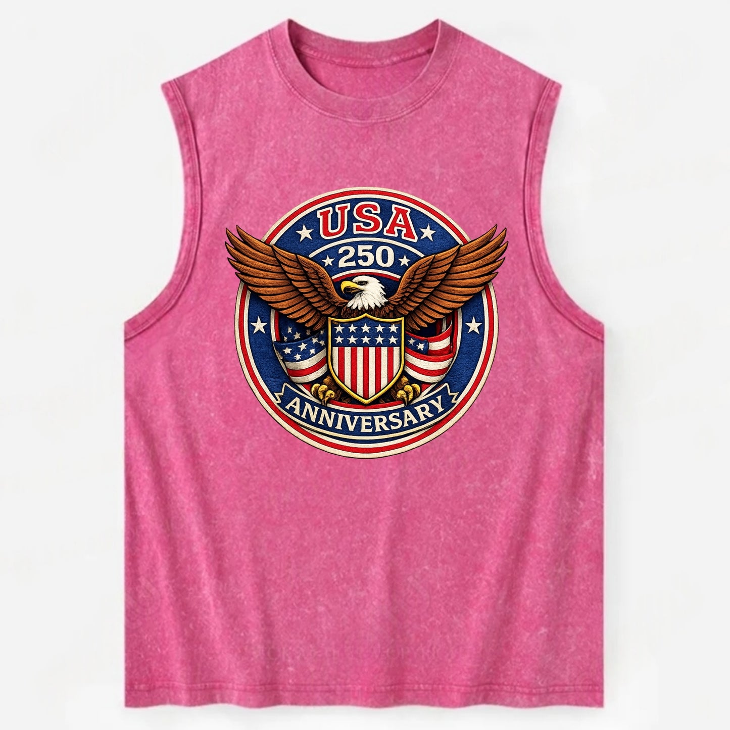 Usa 250 Anniversary Eagle Shield Emblem - Vintage Washed Tank - Pink