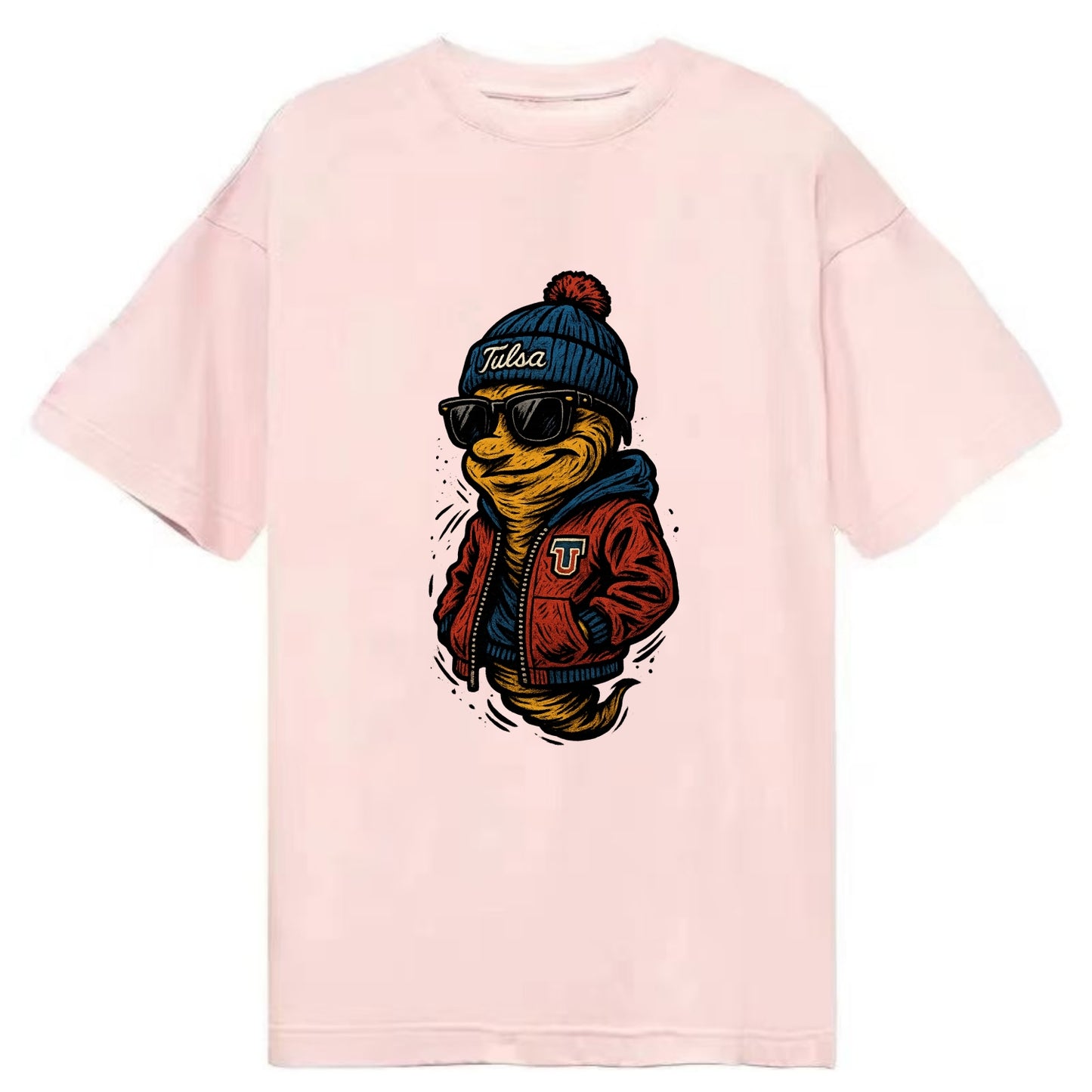 Tulsa Hurricane wearing Tulsa beanie with TU patch - Classic T-shirt - Pink