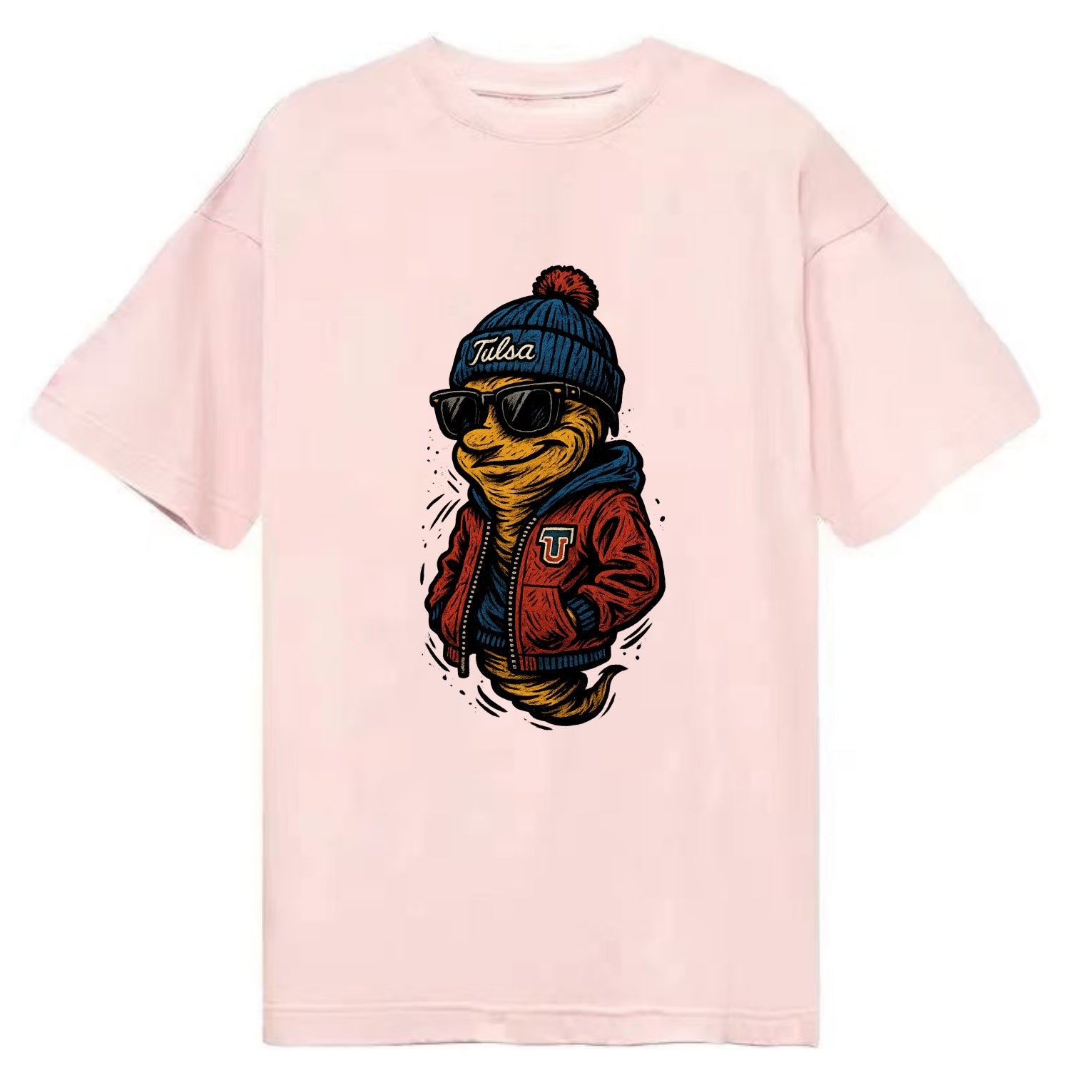 Tulsa Hurricane wearing Tulsa beanie with TU patch - Classic T-shirt - Pink