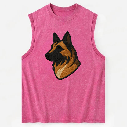 Belgian Tervuren - Fawn with black overlay embroidered design - Vintage Washed Tank - Pink