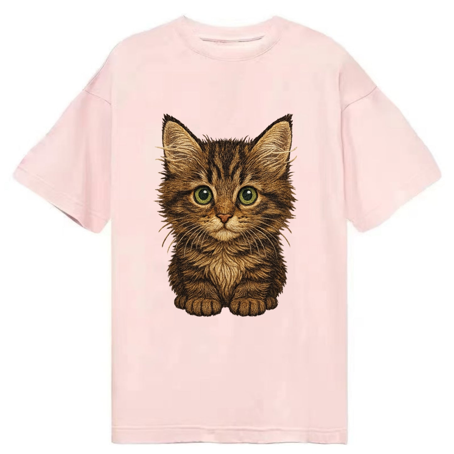 Baby Maine Coon Kitten - large fluffy tabby, tufted ears, big green eyes, - Classic T-shirt - Pink